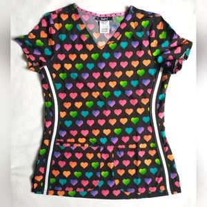 HeartSoul Rainbow Hearts Scrub Top Small